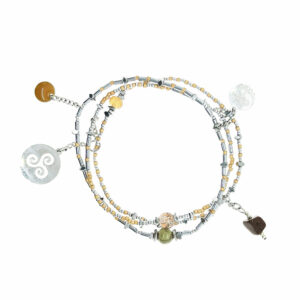BRACELET ÉLASTIQUE TRISKEL TROIS RANGS MARRON CLAIR
